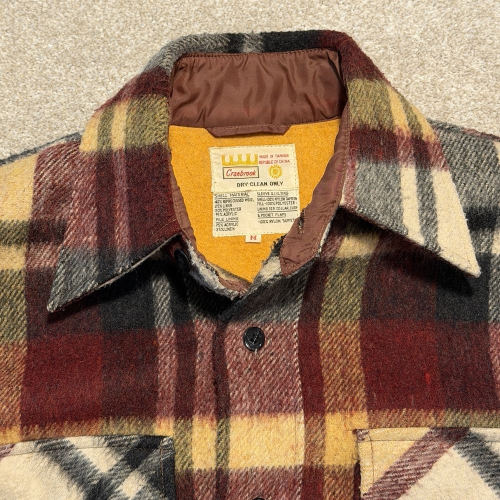 Vtg 70s Cranbrook Heavyweight Flannel Plaid Shirt Shacket Men's  Wool Blend Sz M - Picture 2 of 7